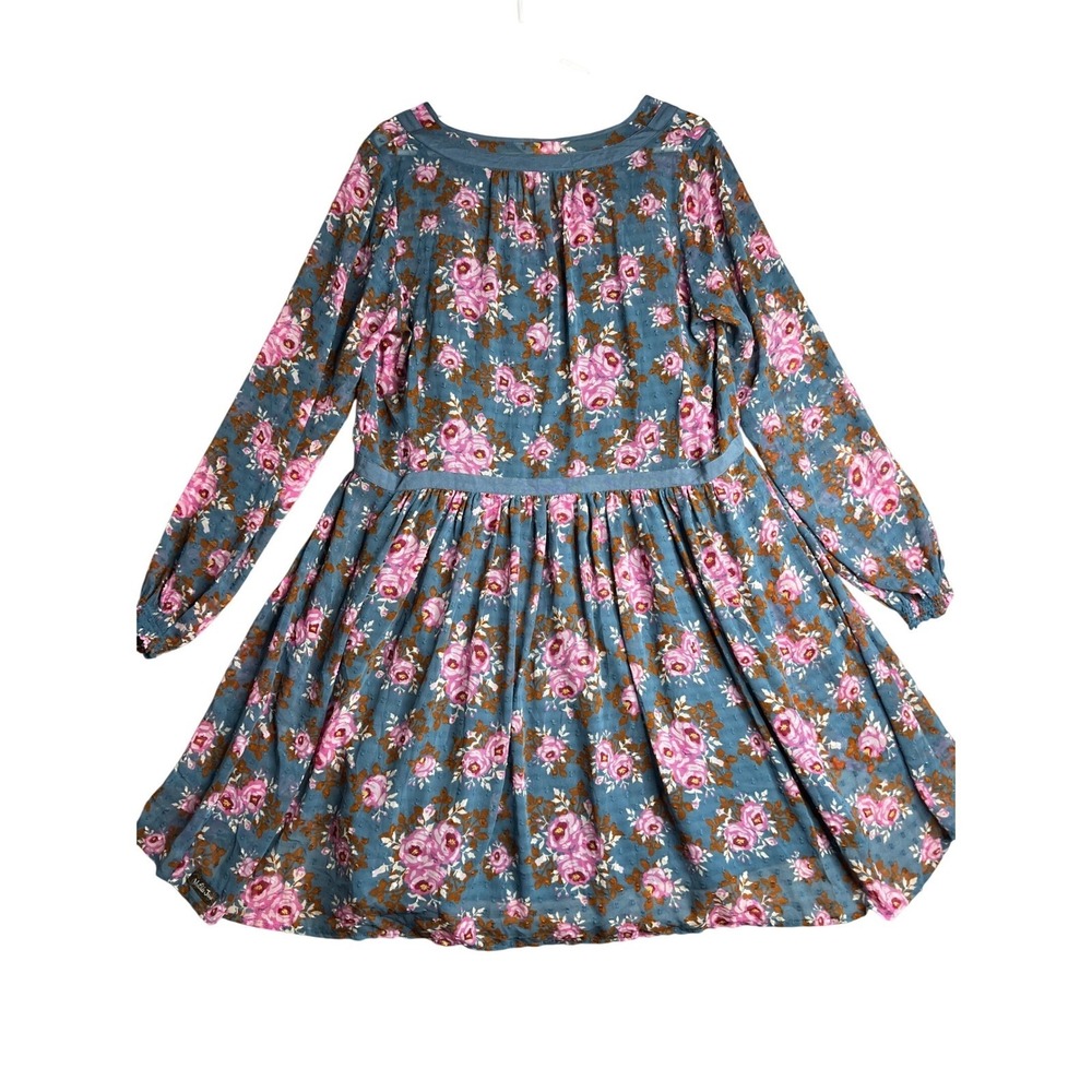Matilda Jane Women Blue Pink Floral Rose Clip Dot‎ Tunic Dress L Boho High Low - Picture 8 of 10
